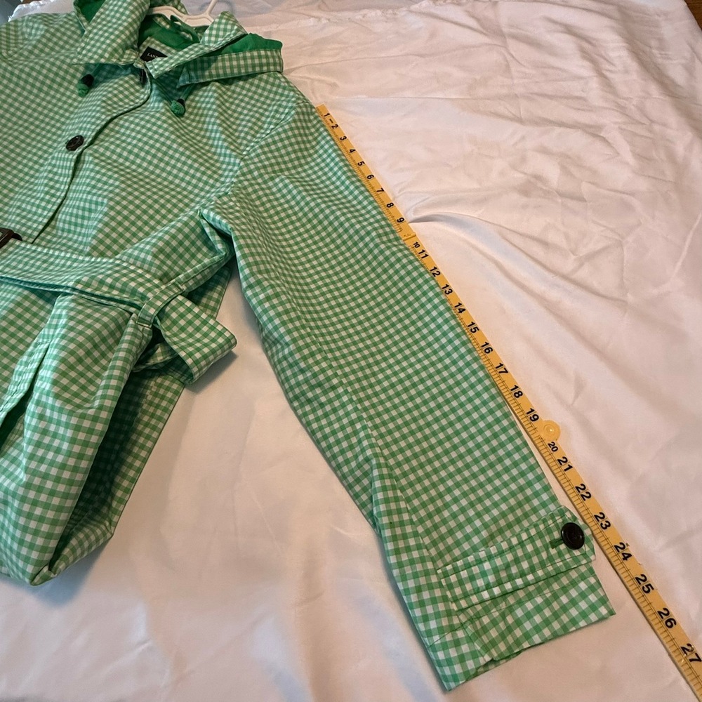 Lands End Green Gingham Hooded Raincoat Trench Belted Plus Size 1X 16W-18W - Picture 8 of 16